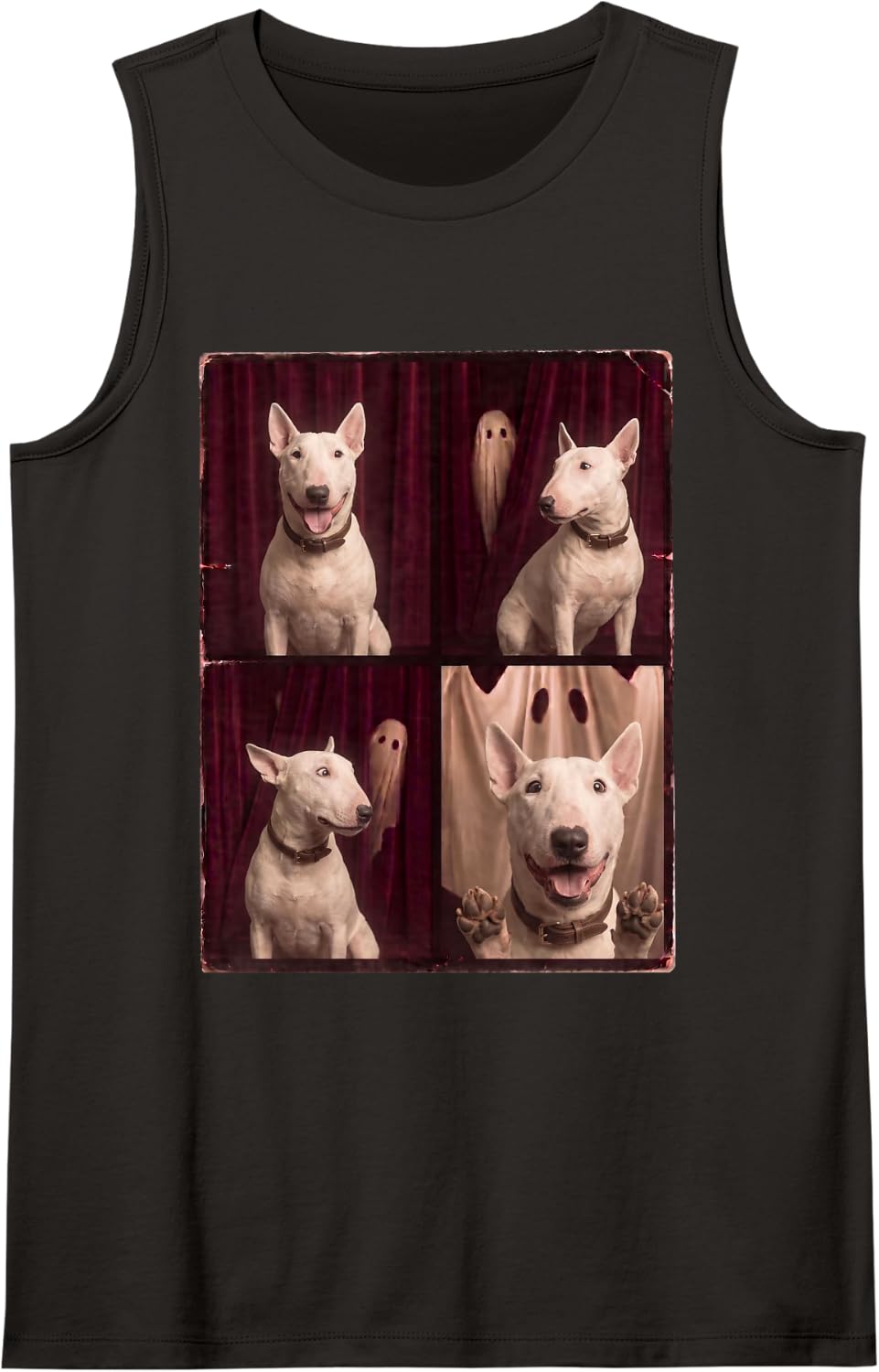Funny Bull Terrier Halloween Ghost Photoshoot Sleeveless Tank Top - Black