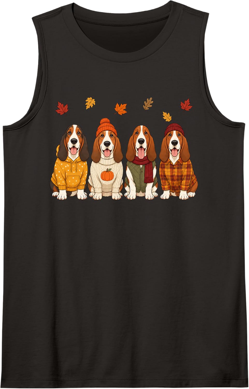 Basset Hound Fall Autumn Season Pumpkin Dog Sleeveless Tank Top - Black