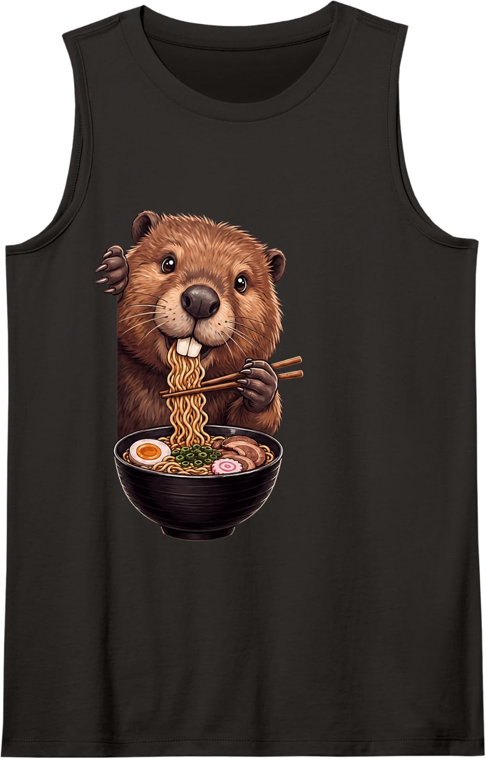 Beaver Peeking Ramen Bowl Anime Japanese Art Food Lover Sleeveless Tank Top - Black