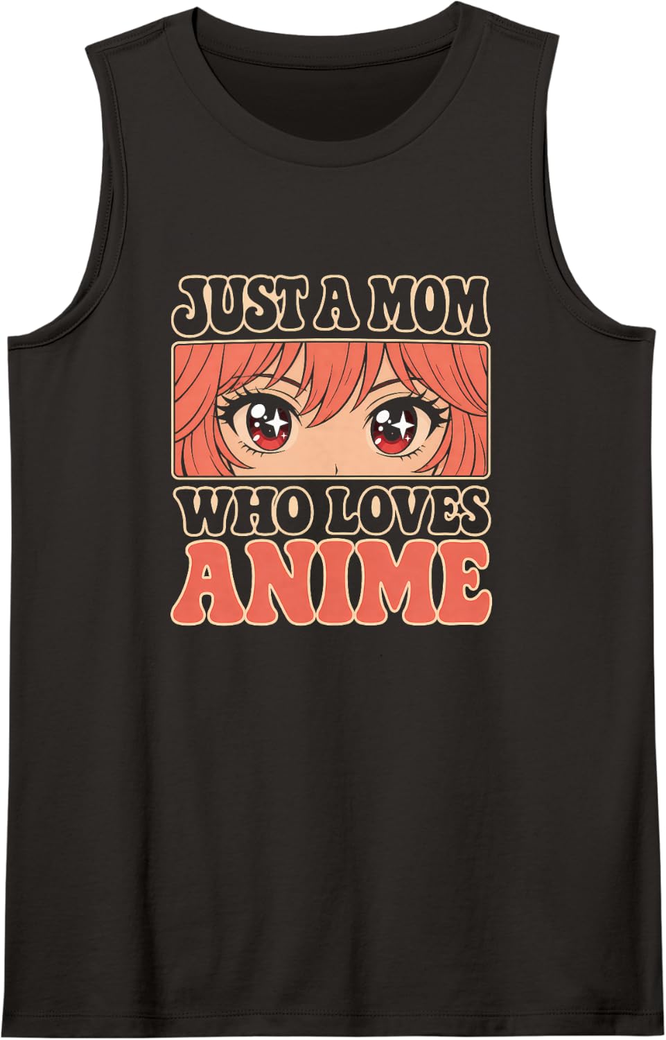 Anime Mom Cute Manga Eyes Retro Otaku Mother Orange Hair Sleeveless Tank Top - Black