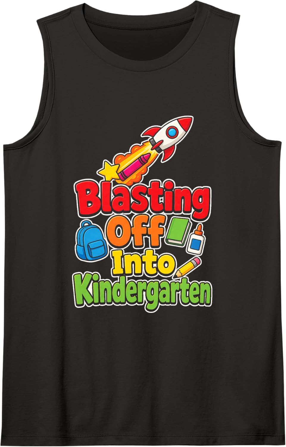 Kindergarten Blasting Off Into First Day of School Kids Sleeveless Tank Top - Black
