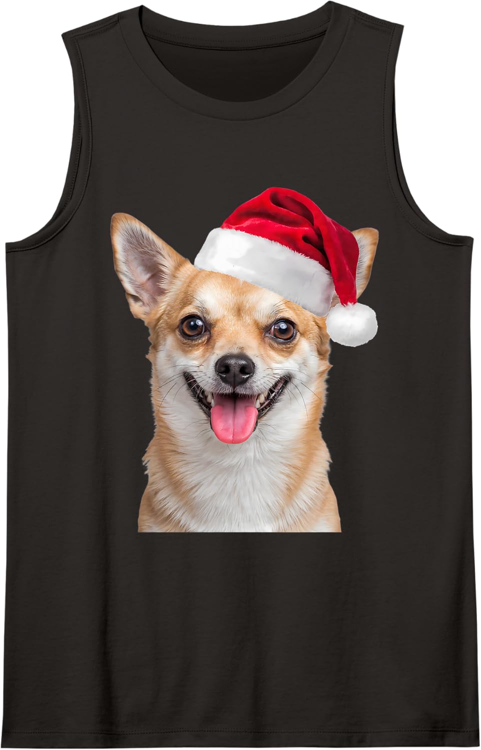 Chihuahua Santa Hat Christmas Portrait Fur Mom and Dad Sleeveless Tank Top - Black