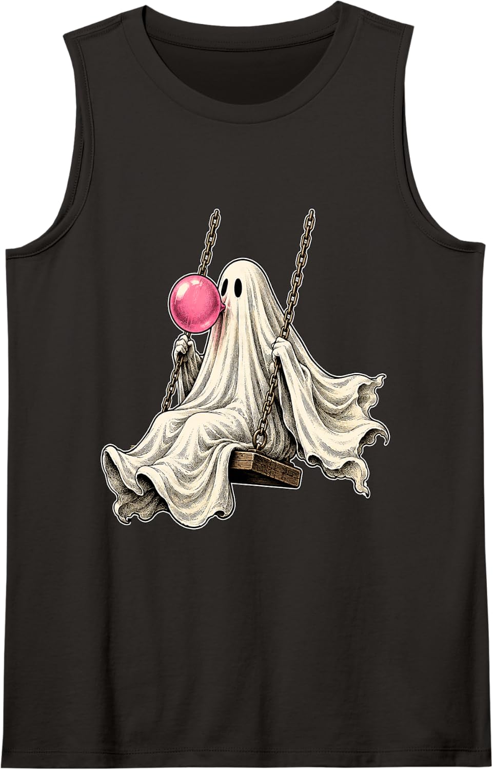 Spooky Season Cute Bubble Gum Ghost Halloween Tank Top - Black