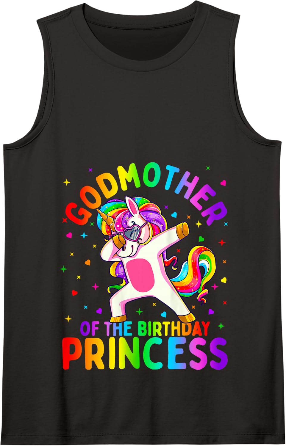 Godmother of the Birthday Princess Girl Dabbing Unicorn Tank Top - Black