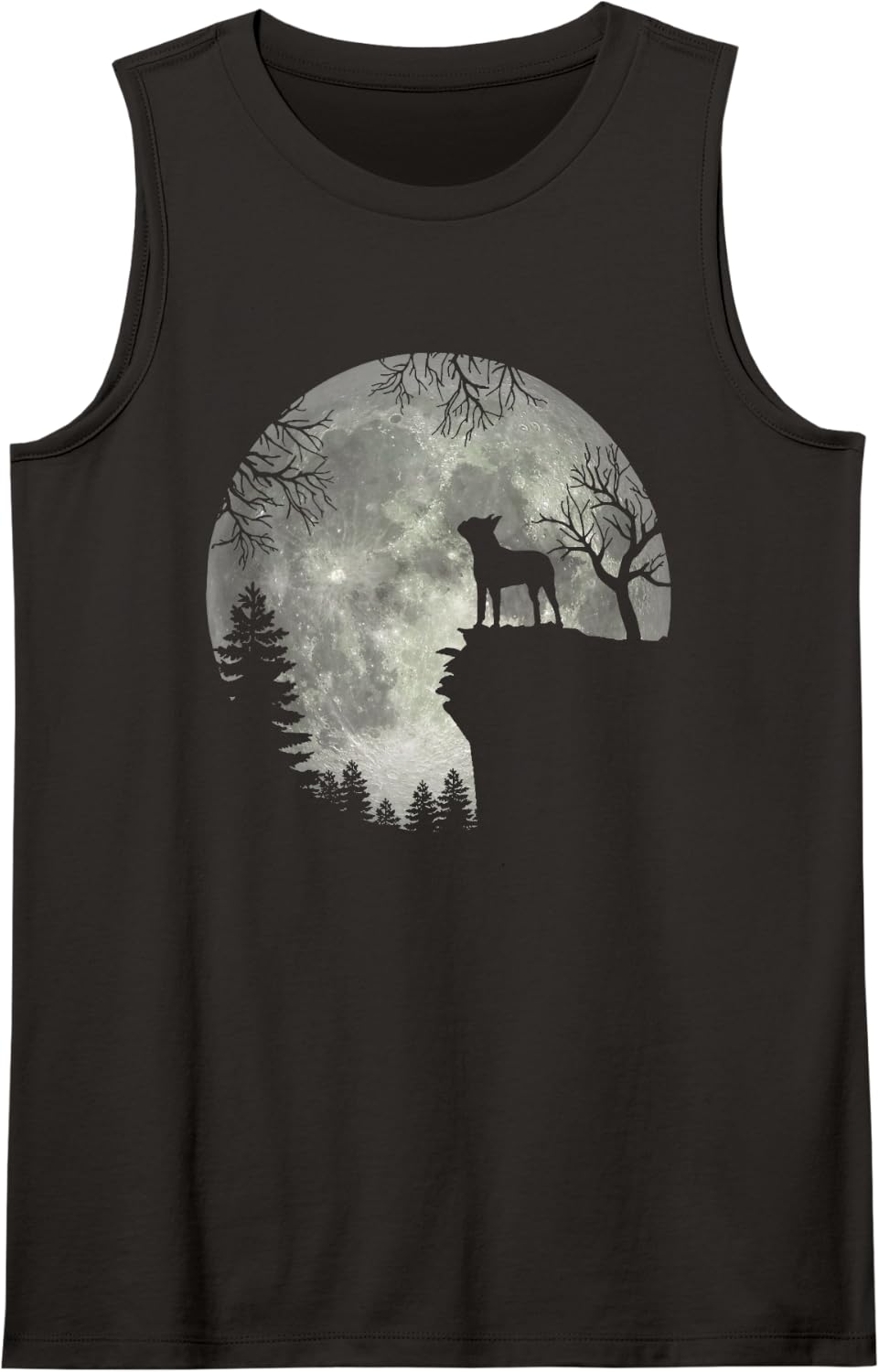Boston Terrier and Moon Halloween Sleeveless Tank Top - Black