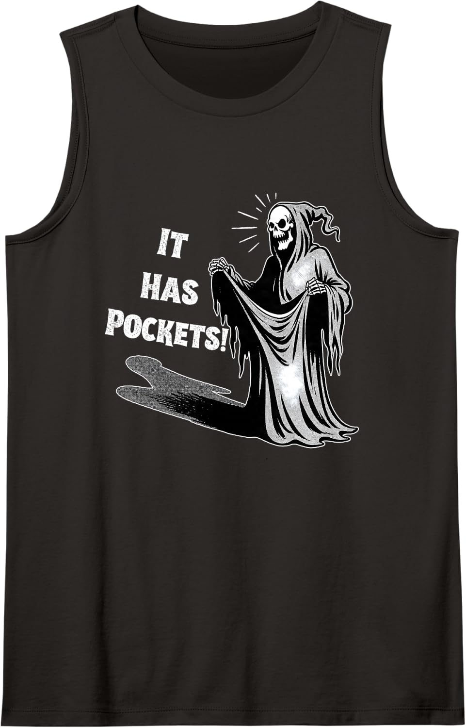 It Has Pockets Funny Grim Reaper Halloween Sleeveless Tank Top - Black