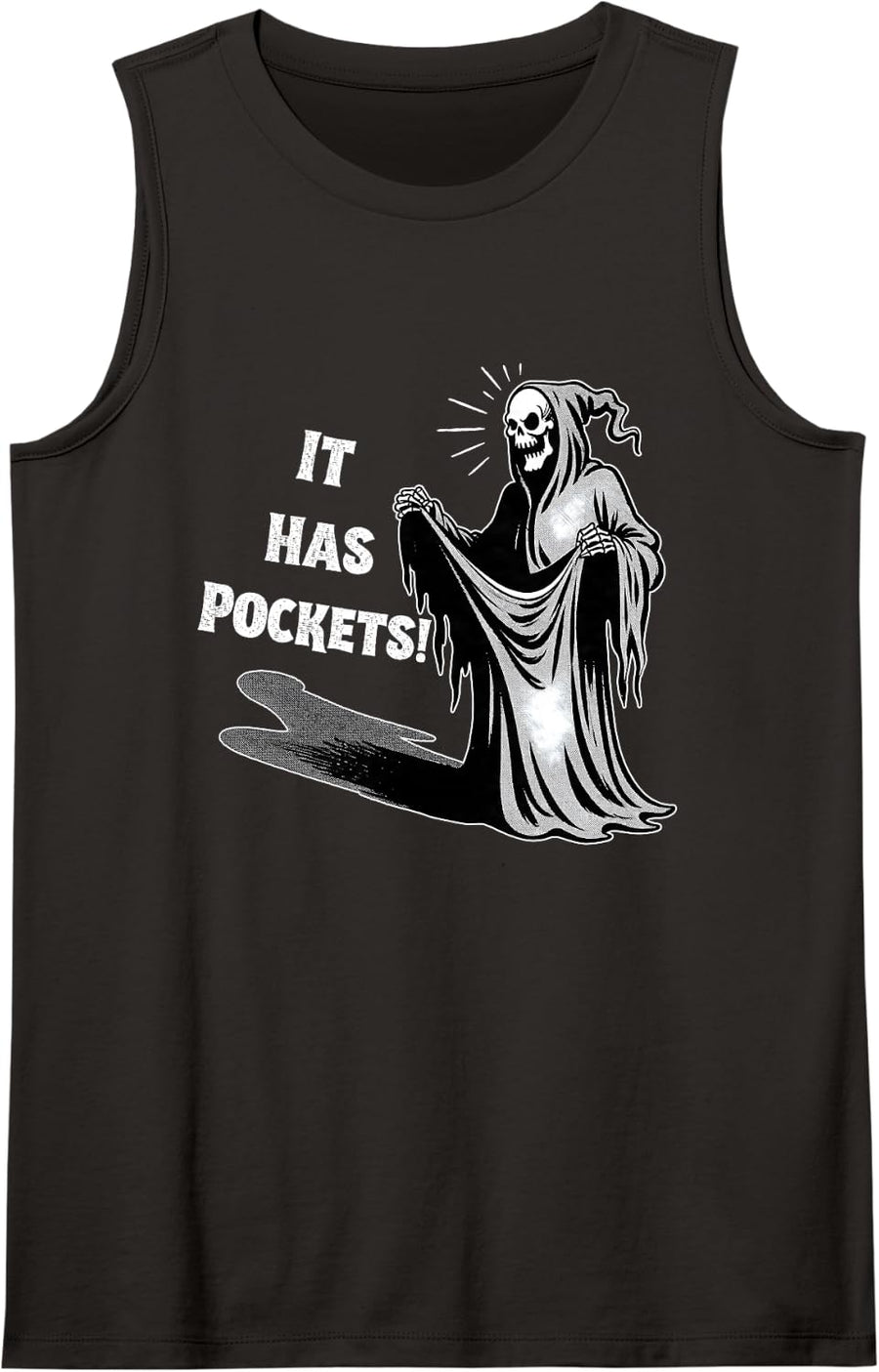 It Has Pockets Funny Grim Reaper Halloween Sleeveless Tank Top - Black