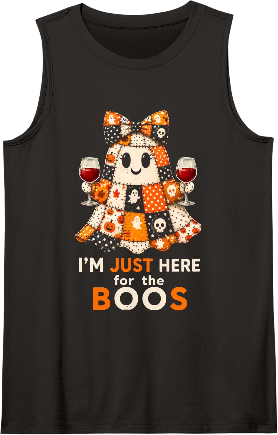 Im Just Here for The Boos Funny Halloween Ghost Wine Tank Top - Black