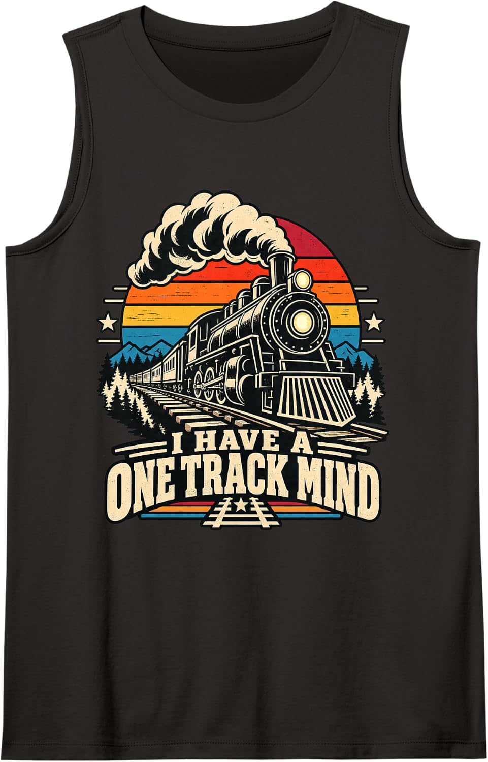 I Have A One Track Mind Railway Steam Engine Train Sleeveless Tank Top - Black