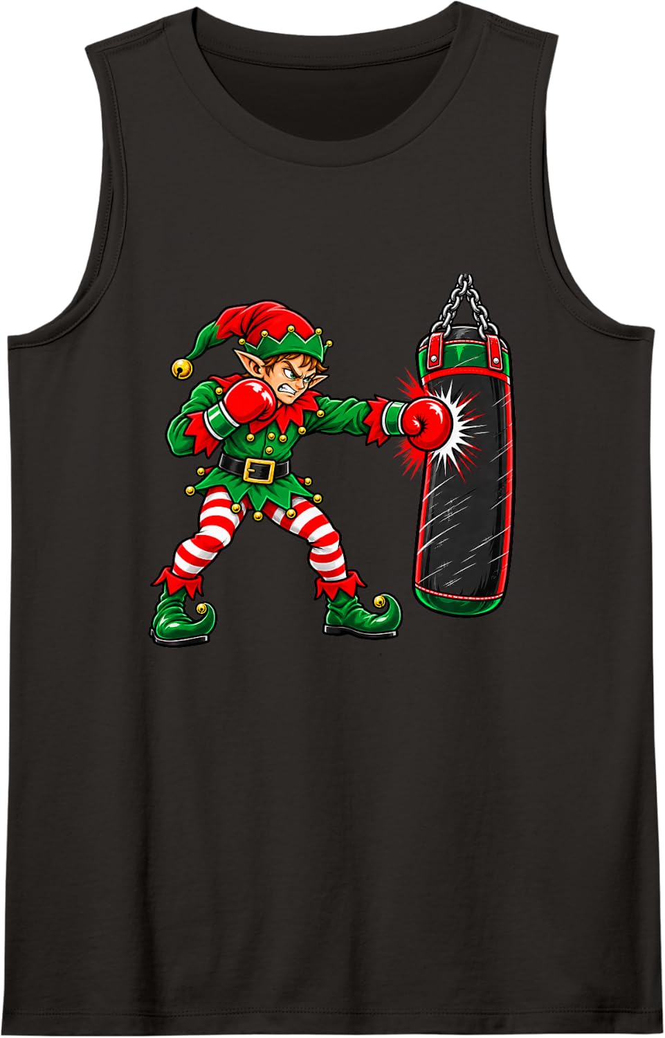 Christmas Boxing Elf Punching Bag Holiday Boxer Workout Sleeveless Tank Top - Black