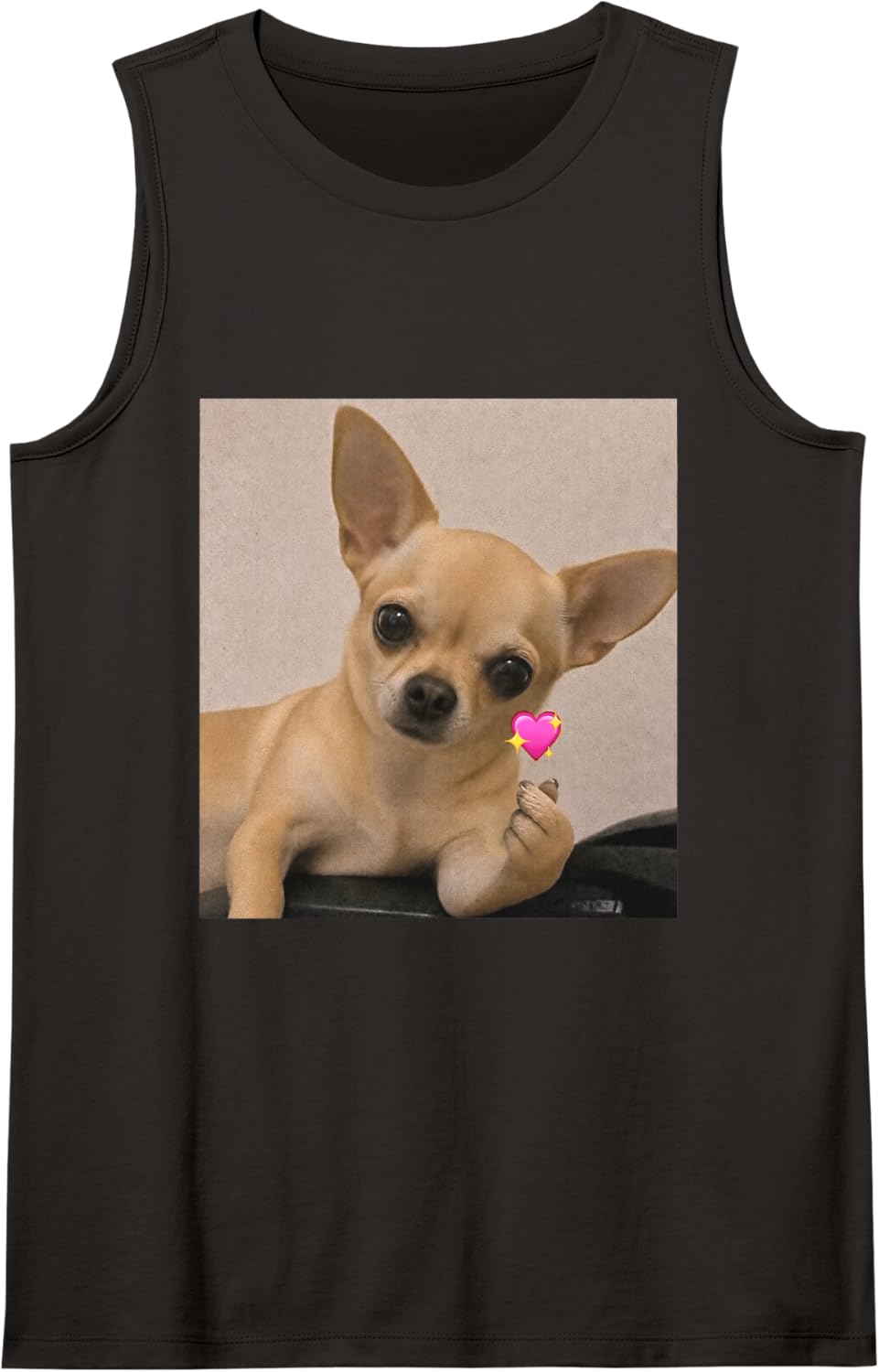 Cute Chihuahua Heart Meme Sleeveless Tank Top - Black