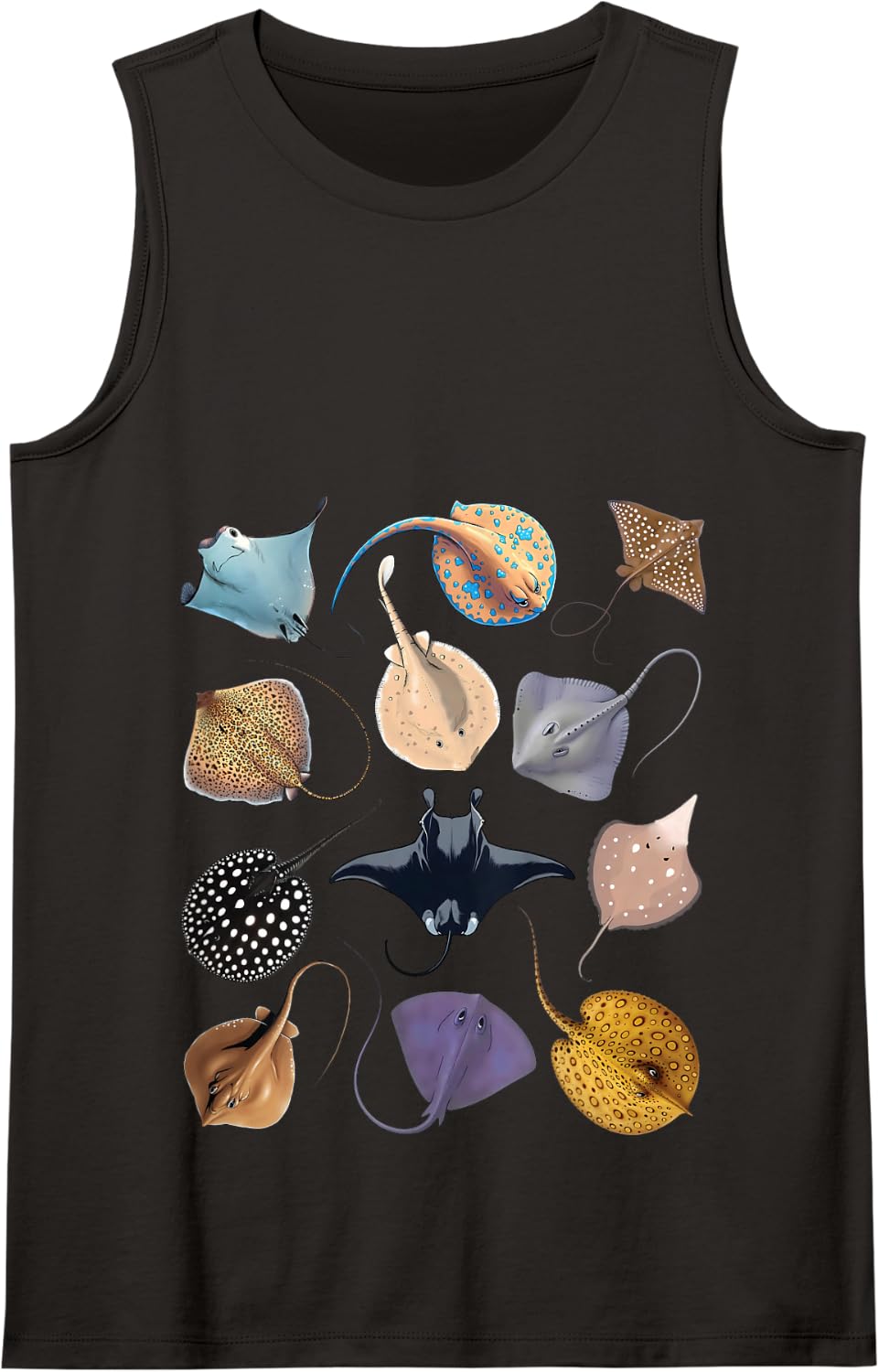 Types of Stingray Ocean Life Stingray Species Educational Tank Top - Black