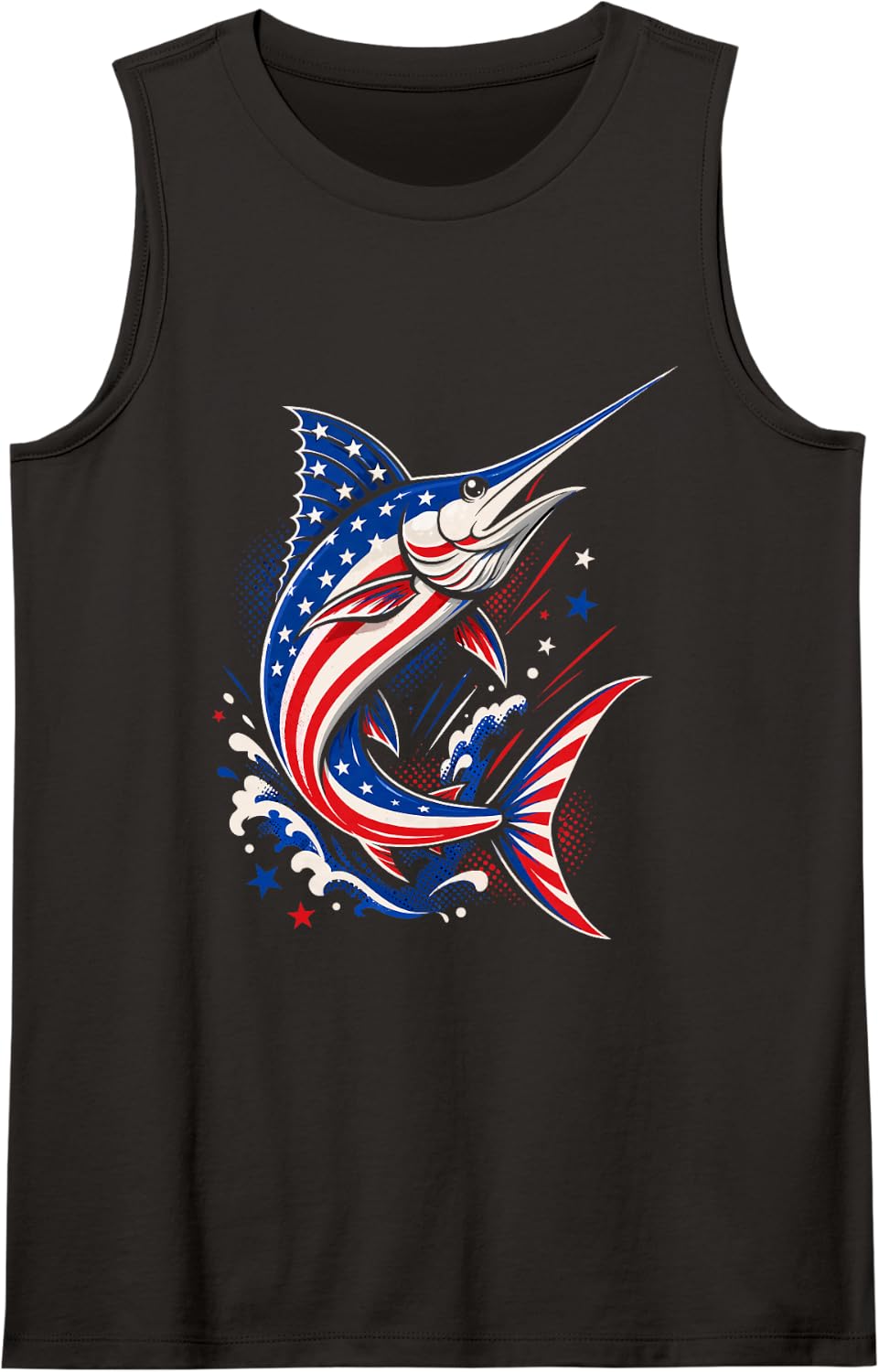 American Flag Marlin Patriotic 4th of July Fishing Tank Top - Black