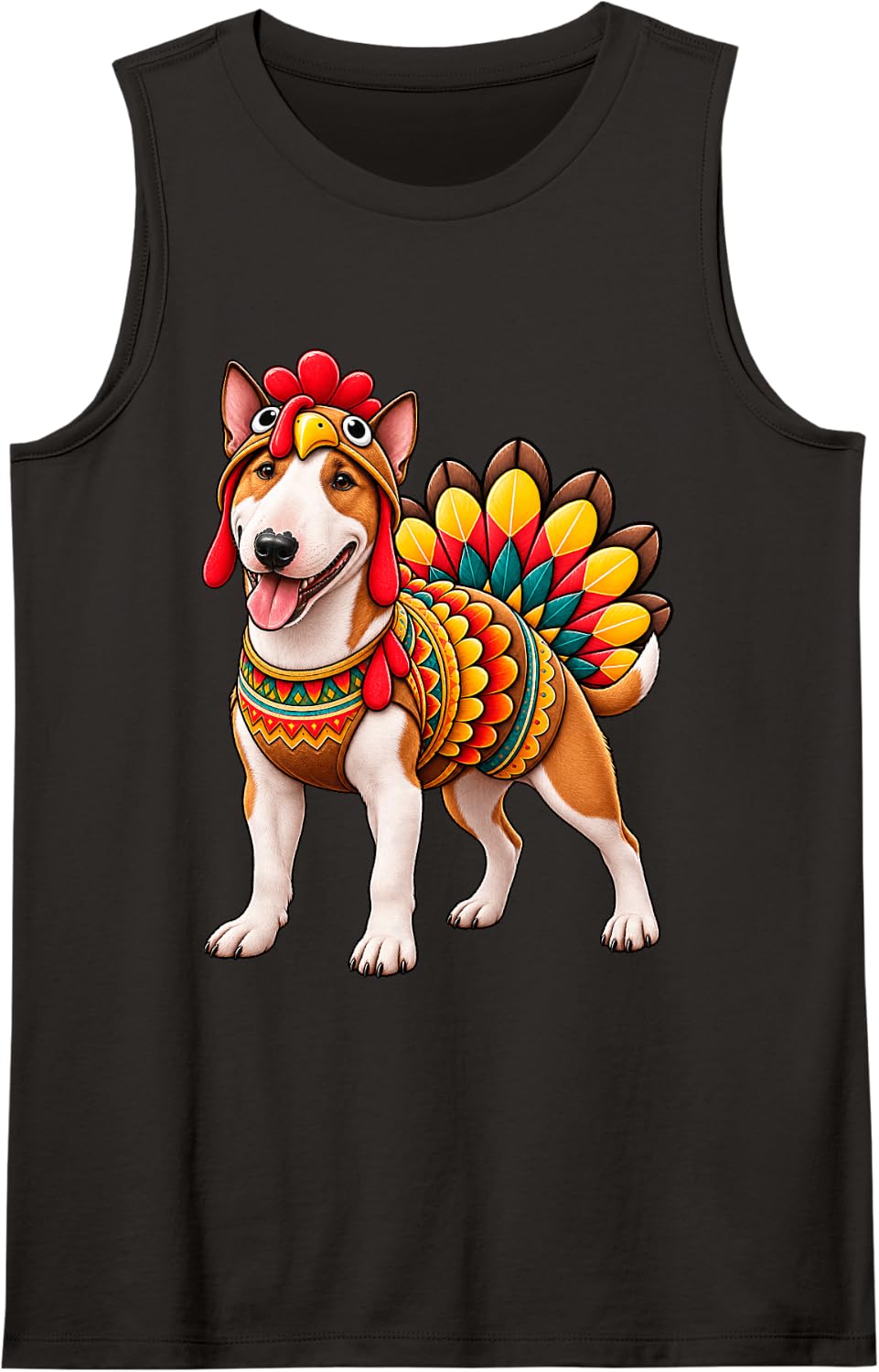 Funny Bull Terrier Turkey Costume Thanksgiving Dog Lover Sleeveless Tank Top - Black