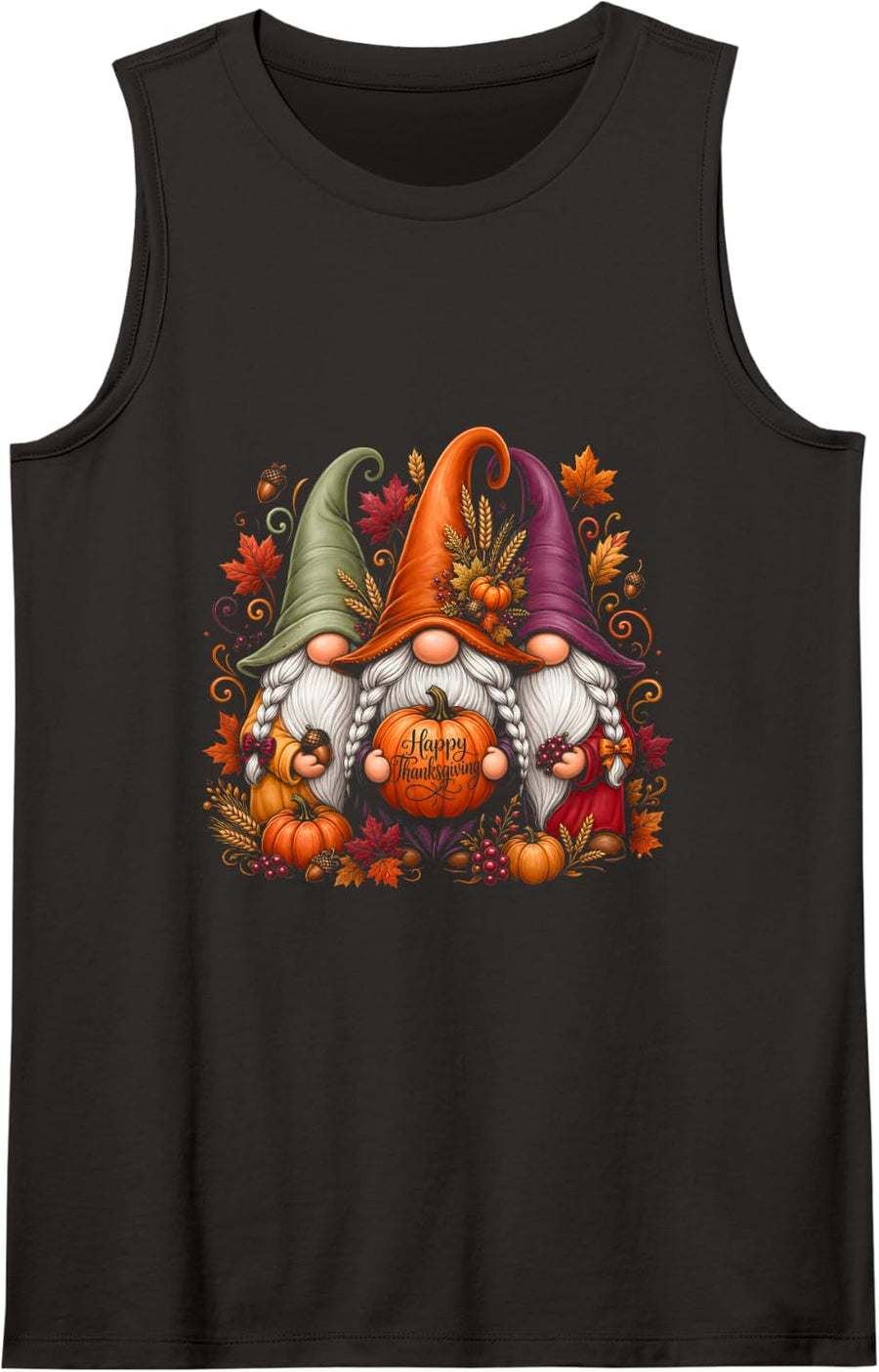 Thanksgiving Gnomes Pumpkin Fall Autumn Harvest Sleeveless Tank Top - Black