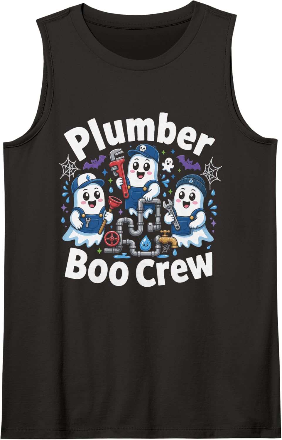 Plumber Boo Crew Funny Halloween Ghost Design Sleeveless Tank Top - Black