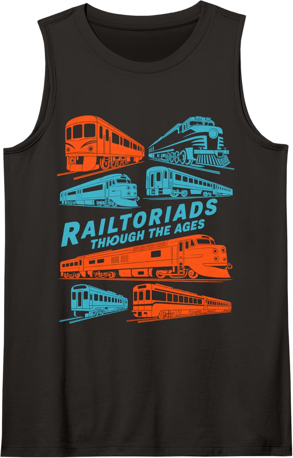 Trains Through the Ages Retro Locomotive Design Sleeveless Tank Top - Black