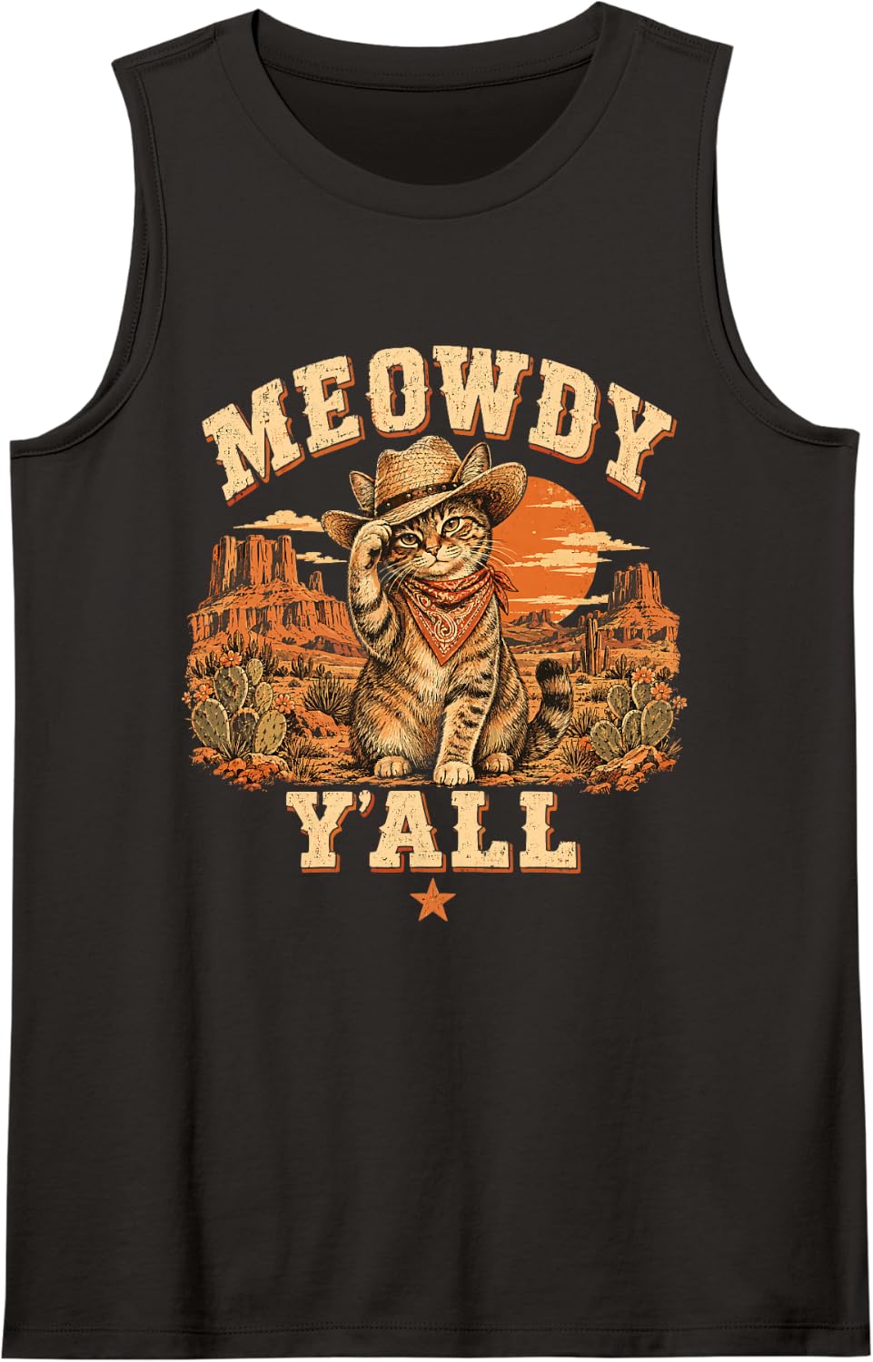 Texas Cowboycore - Cat Sleeveless Tank Top - Black