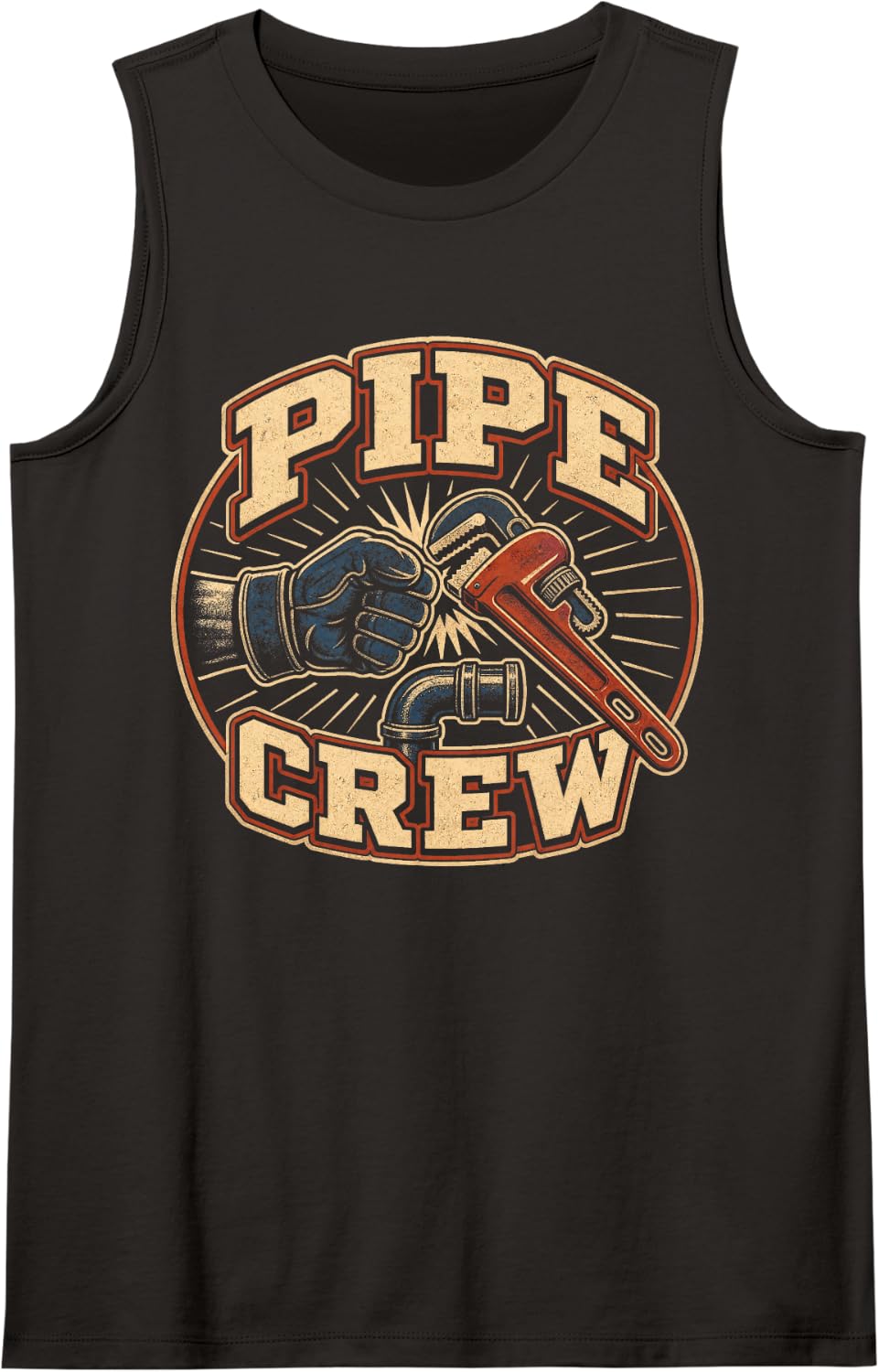 Pipe Crew Plumbing Pipefitter Wrench Sleeveless Tank Top - Black