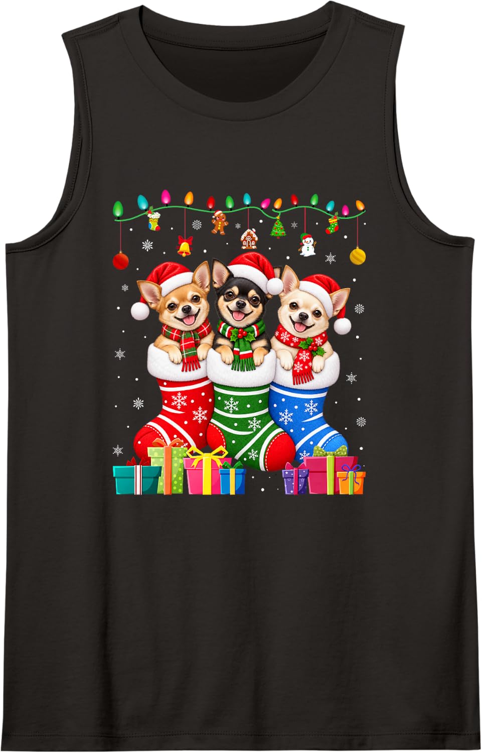 Christmas Chihuahua Xmas Socks Matching Family Pajama Sleeveless Tank Top - Black