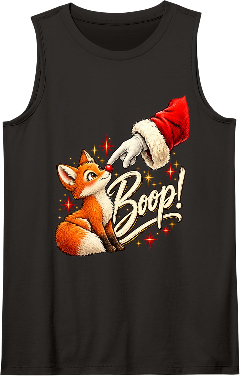 Boop! Fox Happy Santa Christmas Red Nose Men Women Sleeveless Tank Top - Black