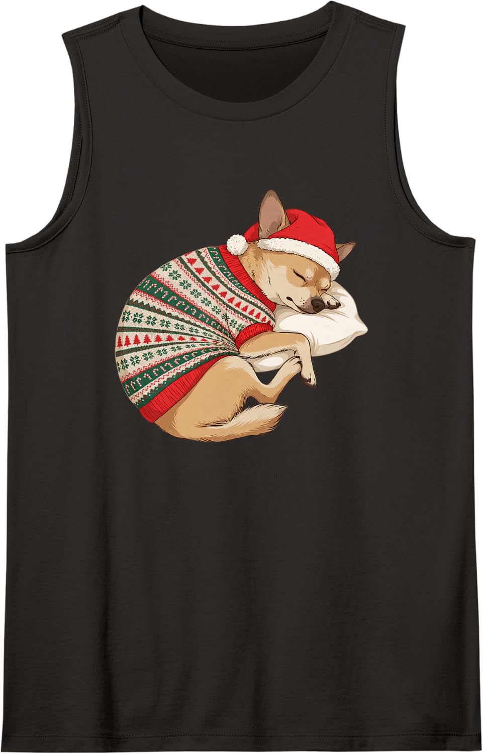 Sleepy Chihuahua Cozy Pajama Santa Hat Dog Mom Dad Lover Sleeveless Tank Top - Black