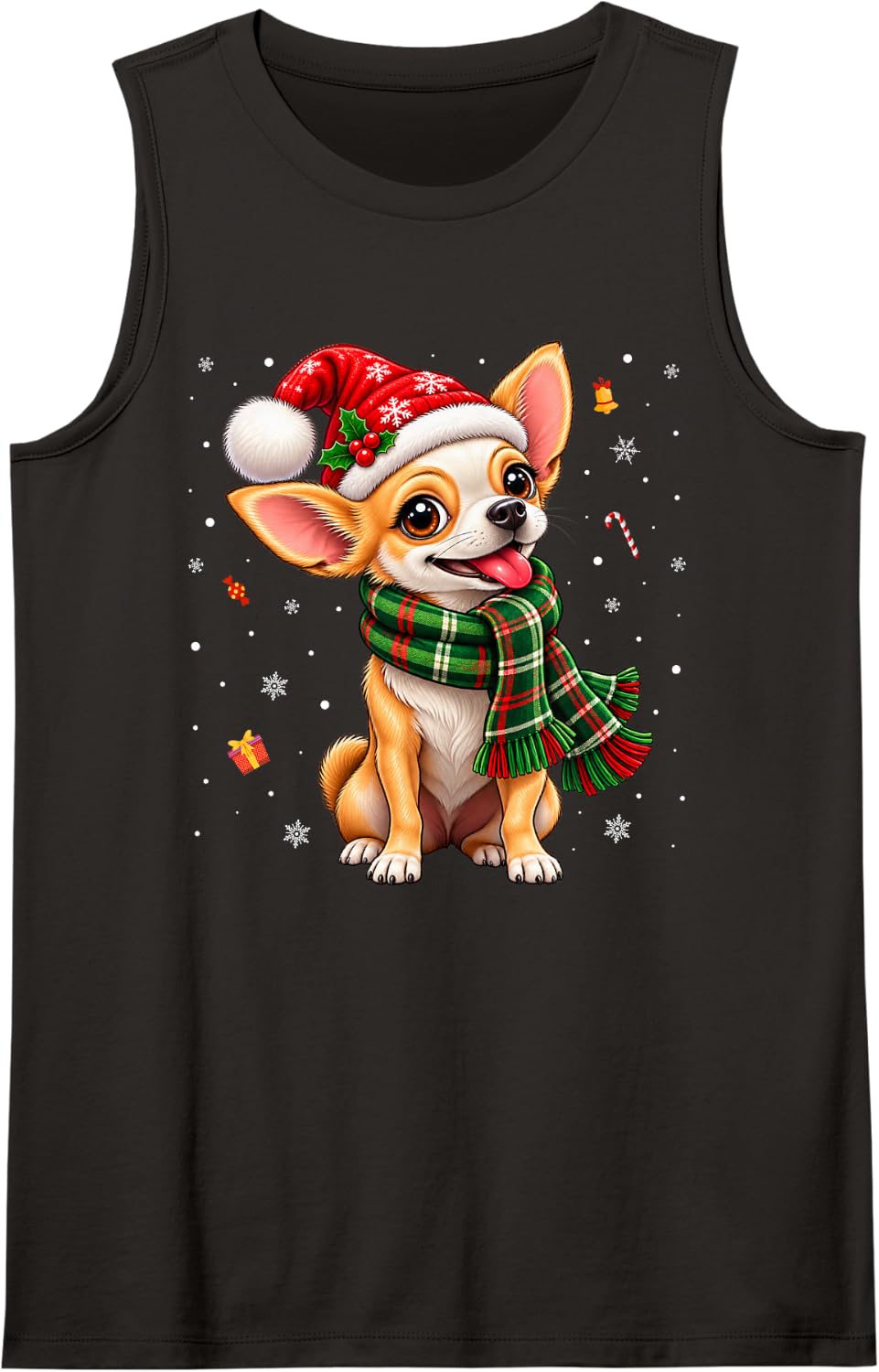 Christmas Chihuahua Dog Lover Family Matching Xmas Pajama Sleeveless Tank Top - Black
