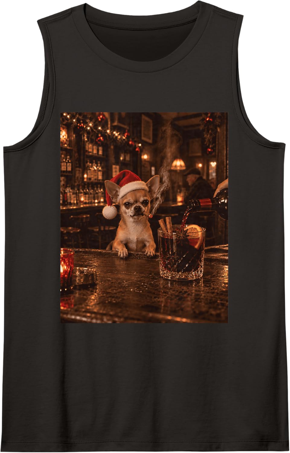 Chihuahua Drinking Mulled Wine Christmas Dog Meme Sleeveless Tank Top - Black