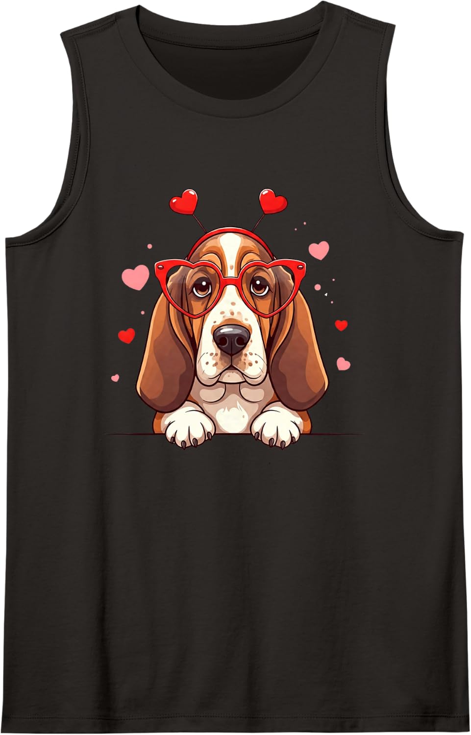 Funny Basset Hound Headband Heart Valentine Womens Mens Kids Sleeveless Tank Top - Black