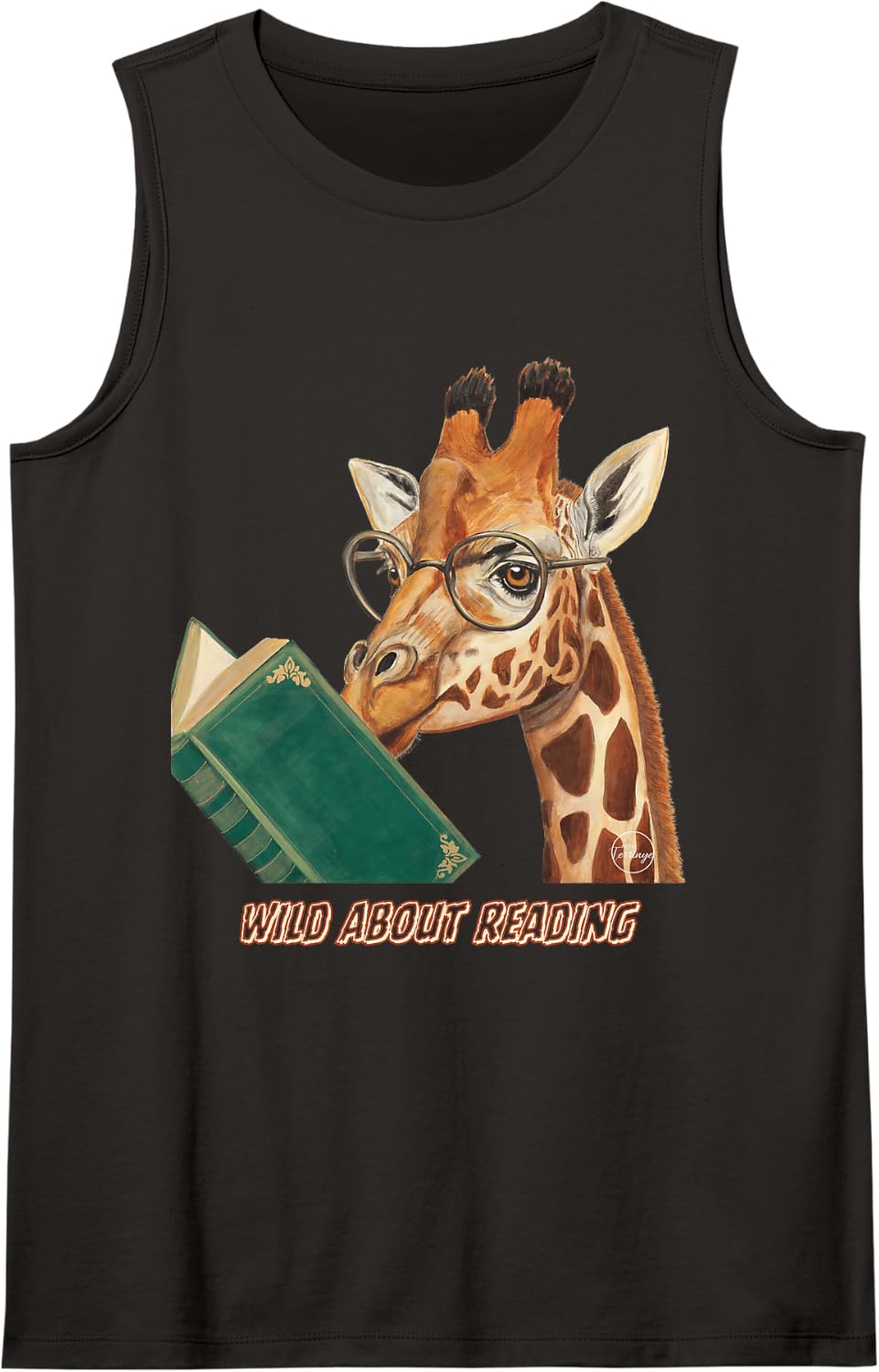 Giraffe Reading Book Glasses Animals Teacher Zoo Sleeveless Tank Top - Black