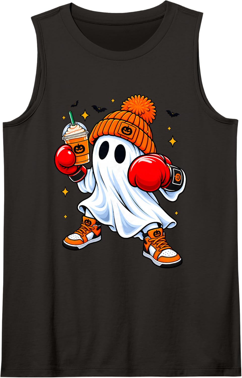 Ghost Pumpkin Drinks Beanie Fall Boxing Lovers Halloween Sleeveless Tank Top - Black