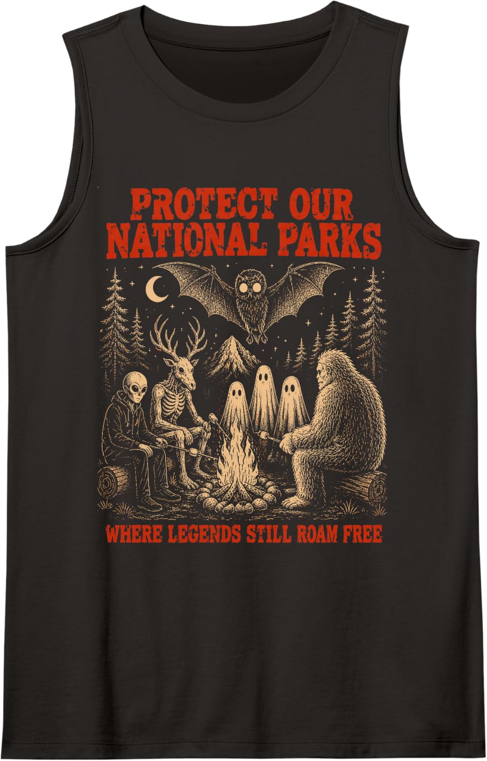 Protect Our National Parks Mothman Cryptid Weirdcore Horror Tank Top - Black
