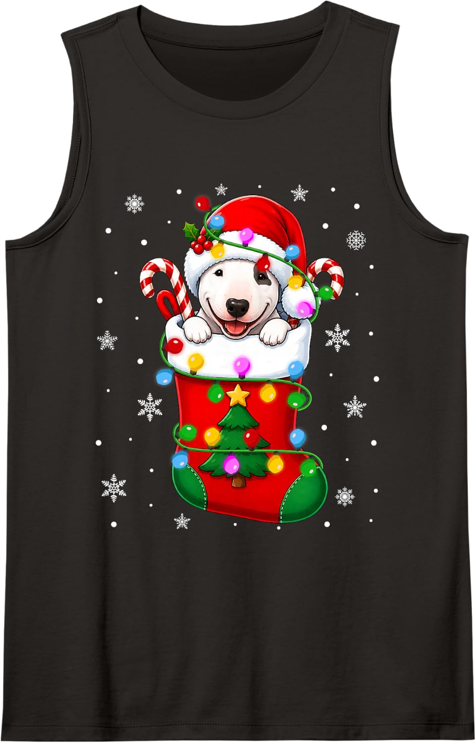 Bull Terrier Dog in Christmas Socks Cute Puppy Festive Xmas Sleeveless Tank Top - Black