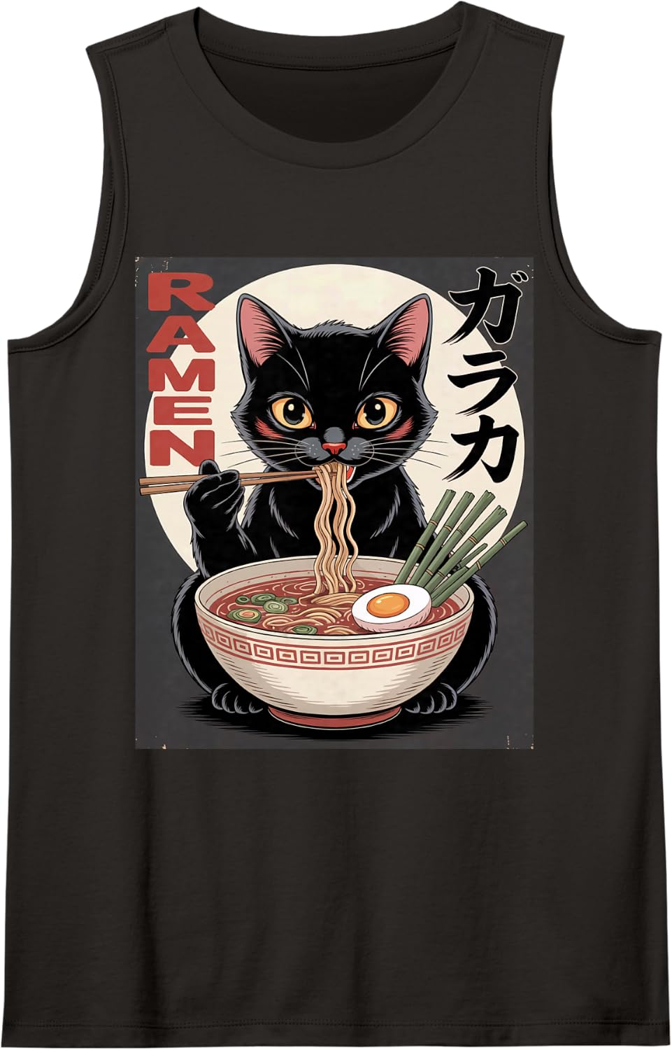 Japanese Kawaii Cat Ramen Otaku Anime Lover Boys Girls Teens Tank Top - Black