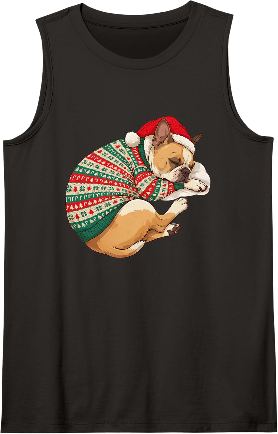 Cozy Sleepy Boston Terrier Christmas Sweater Nap Dog Mom Dad Sleeveless Tank Top - Black