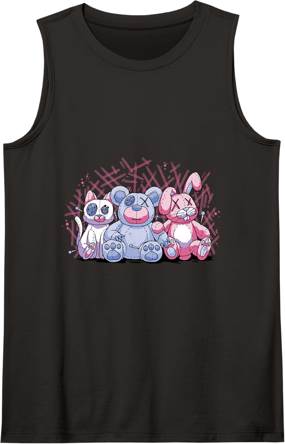 Creepy Cute Pastel Goth Plush Toys Graphic Sleeveless Tank Top - Black