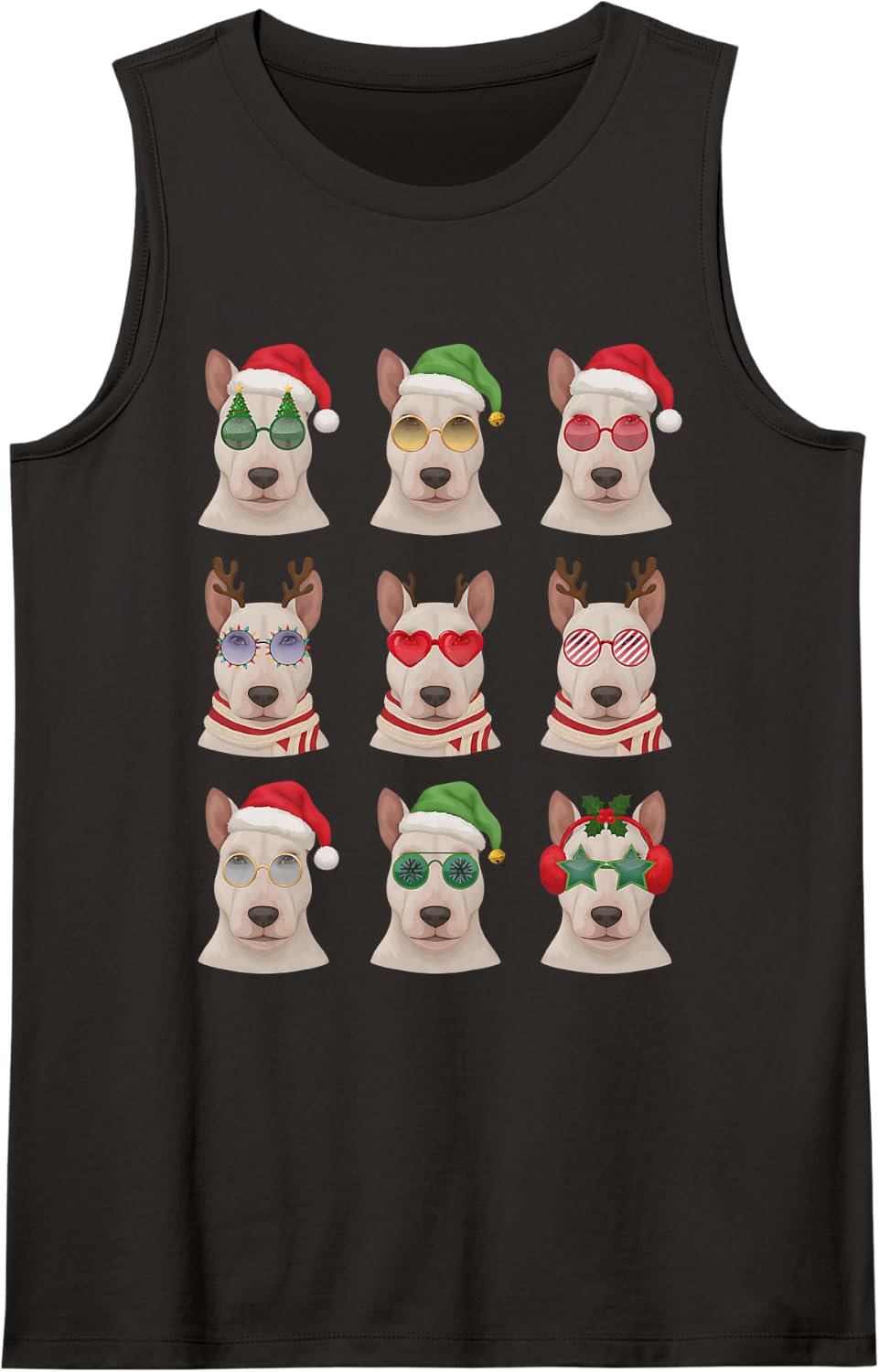 Bull Terrier Funny Christmas Pajama Cute Dog Owner Sleeveless Tank Top - Black