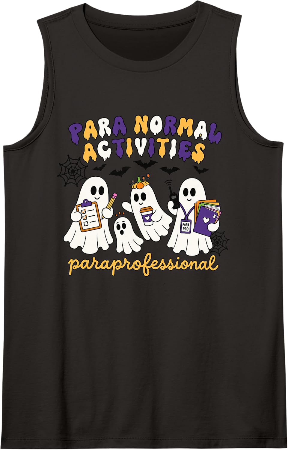 Paraprofessional Paranormal Activities Ghost Design Sleeveless Tank Top - Black