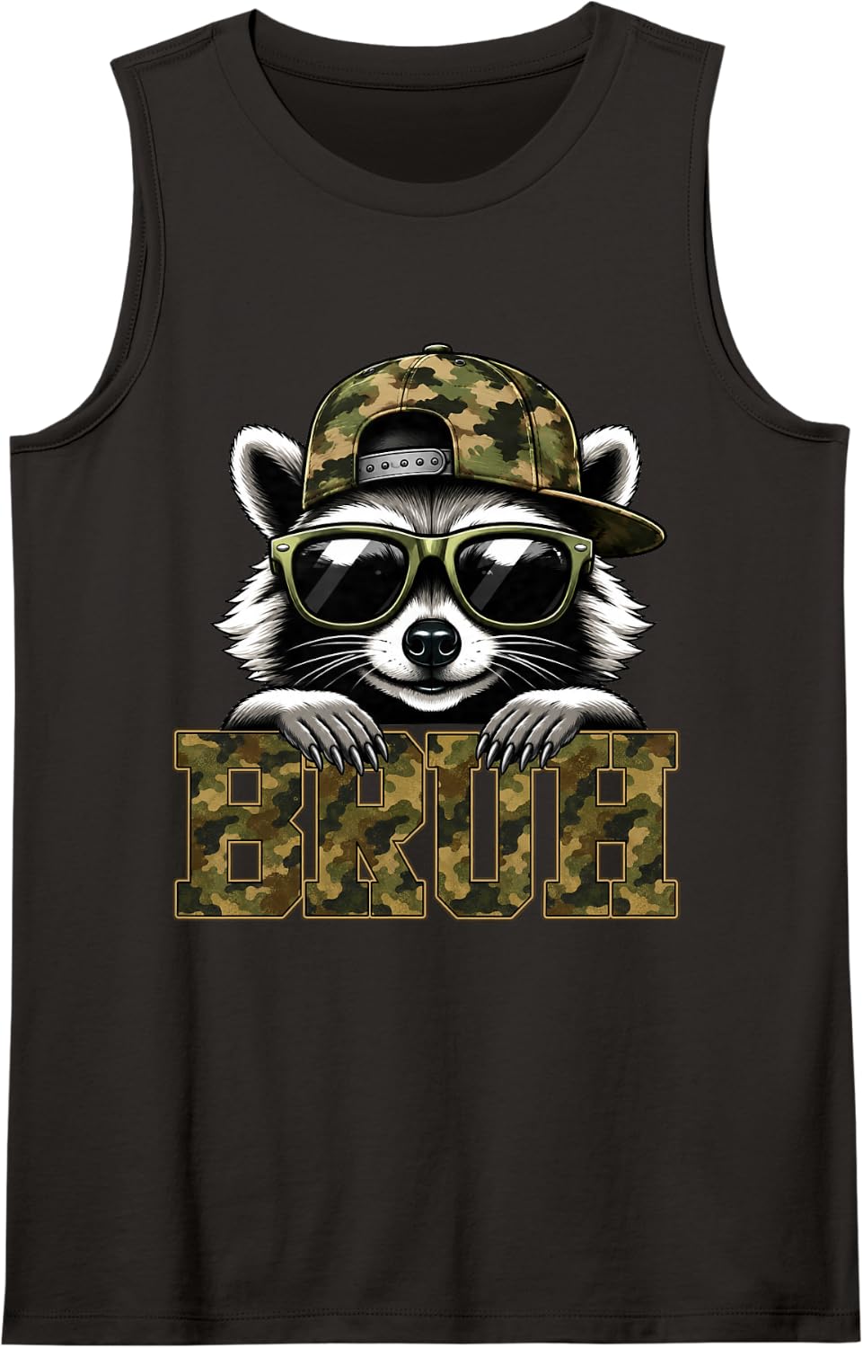 Funny Bruh Raccoon Camouflage Camo Wildlife Animal Lover Sleeveless Tank Top - Black
