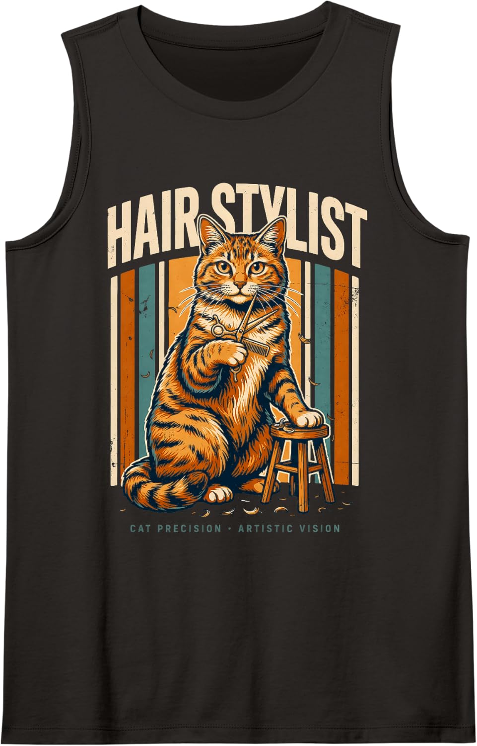 Hair Stylist Cat Precision Artistic Vision Sleeveless Tank Top - Black
