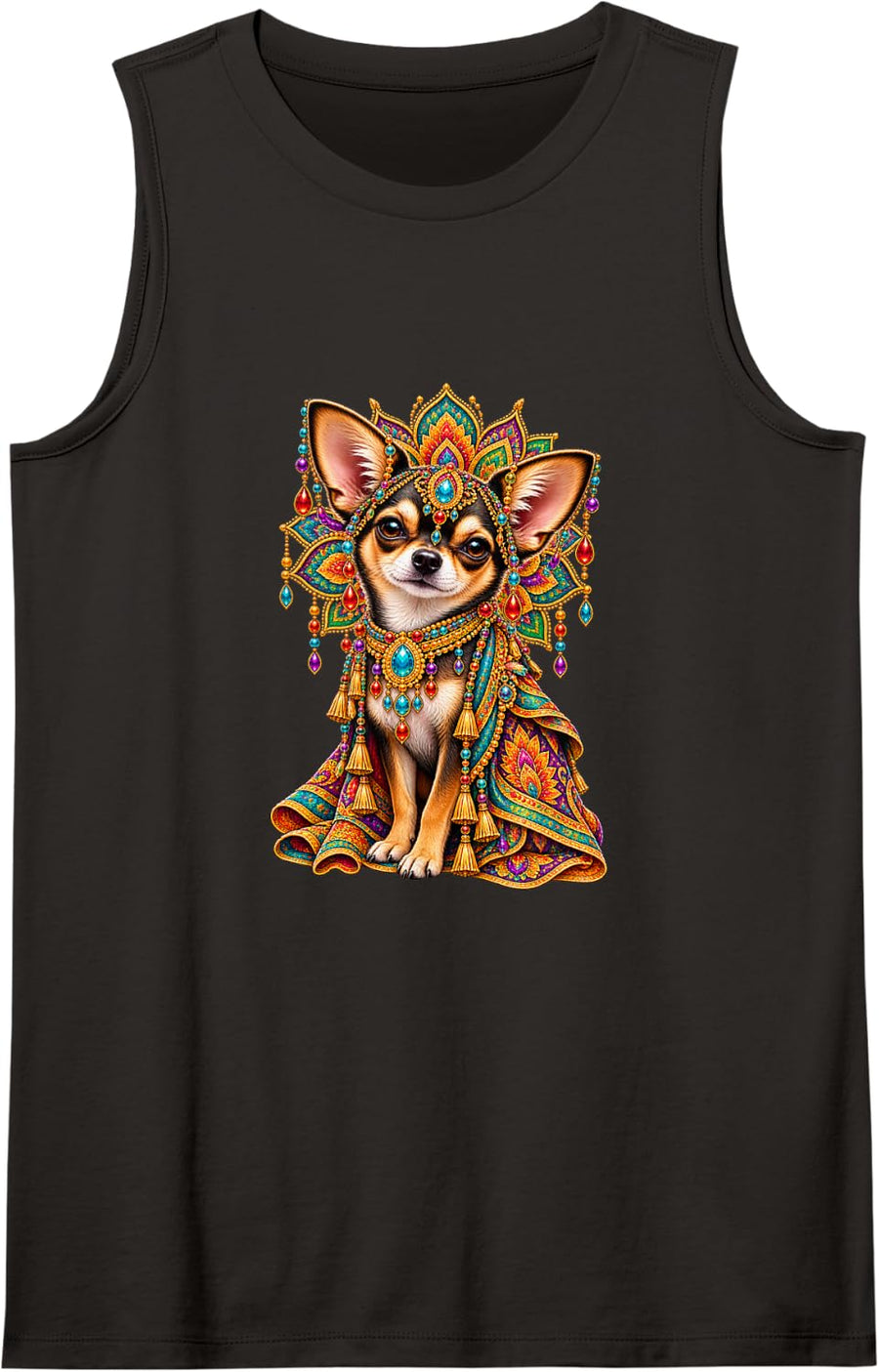Royal Cool Chihuahua Indian Inspired Fantasy Art Tee Sleeveless Tank Top - Black