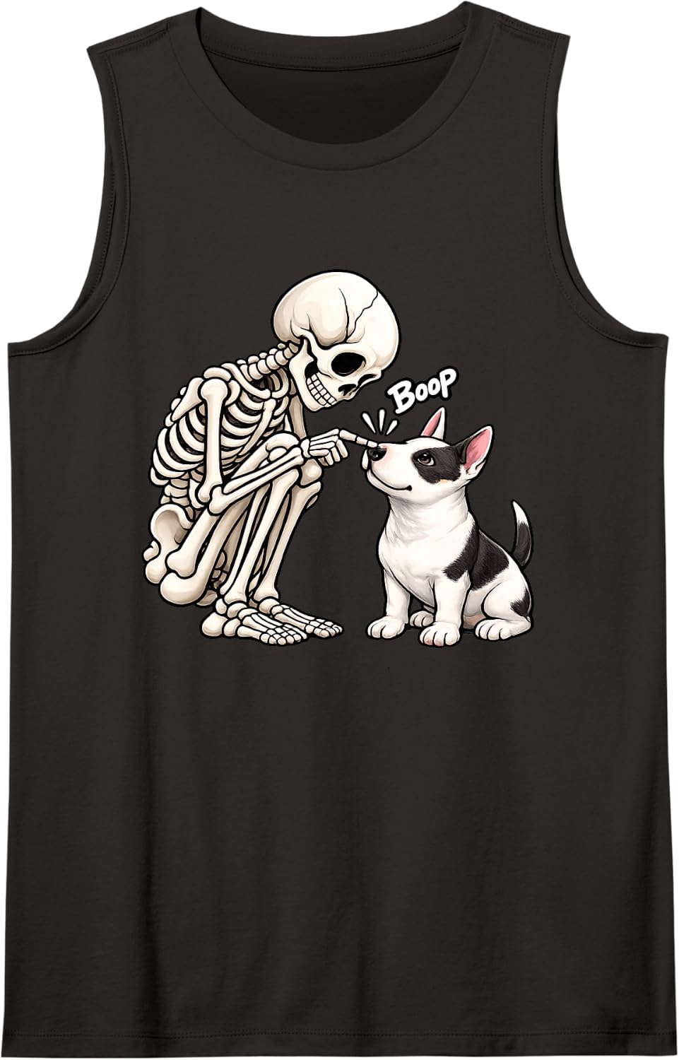Funny Skeleton Bull Terrier Boop Dog Lover Mom Halloween Sleeveless Tank Top - Black