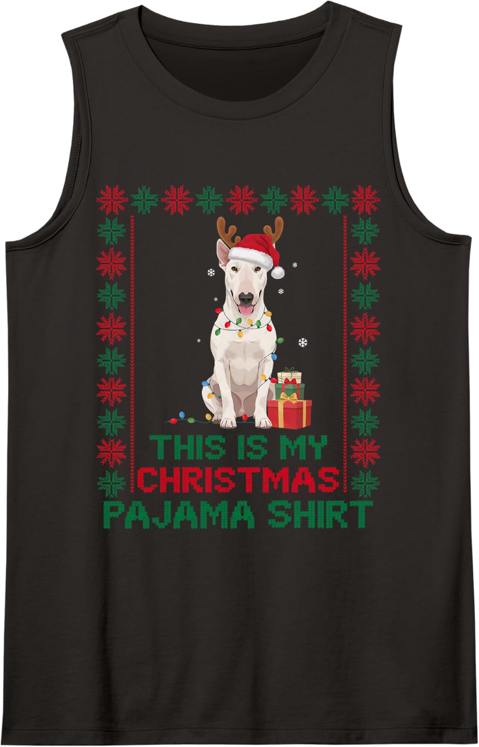 Festive Bull Terrier Reindeer Santa Lights Dog Mom Dad Lover Sleeveless Tank Top - Black