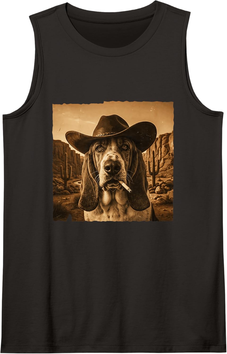 Basset Hound Vintage Wester Cowboy Novelty Sleeveless Tank Top - Black