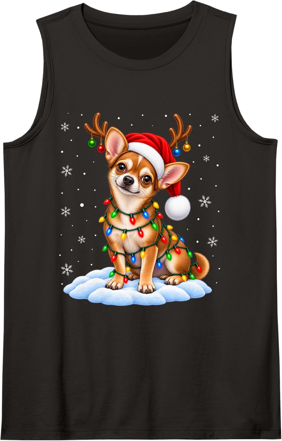 Chihuahua Dog Christmas Lights Santa Reindeer Xmas Pet Dog Sleeveless Tank Top - Black