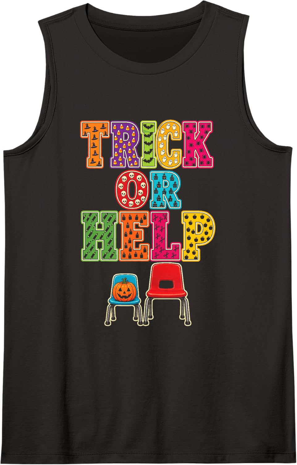 Paraprofessional Trick Or Help Halloween Haunted House Sleeveless Tank Top - Black