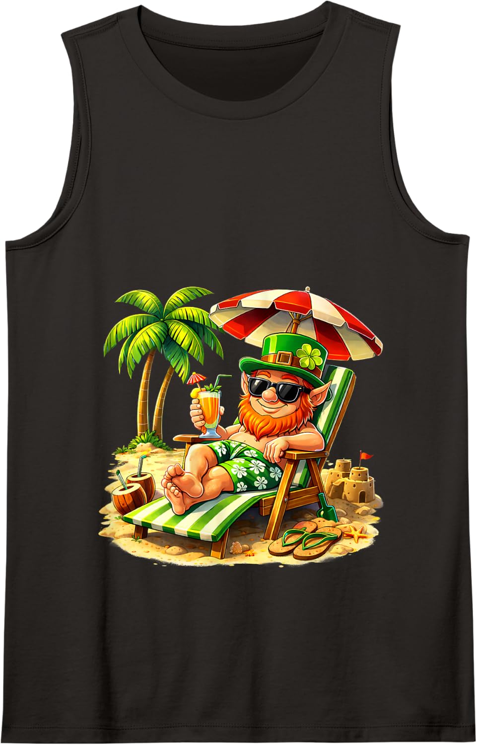Leprechaun Beach Vacation Shamrock St Patrick's Day Tank Top - Black
