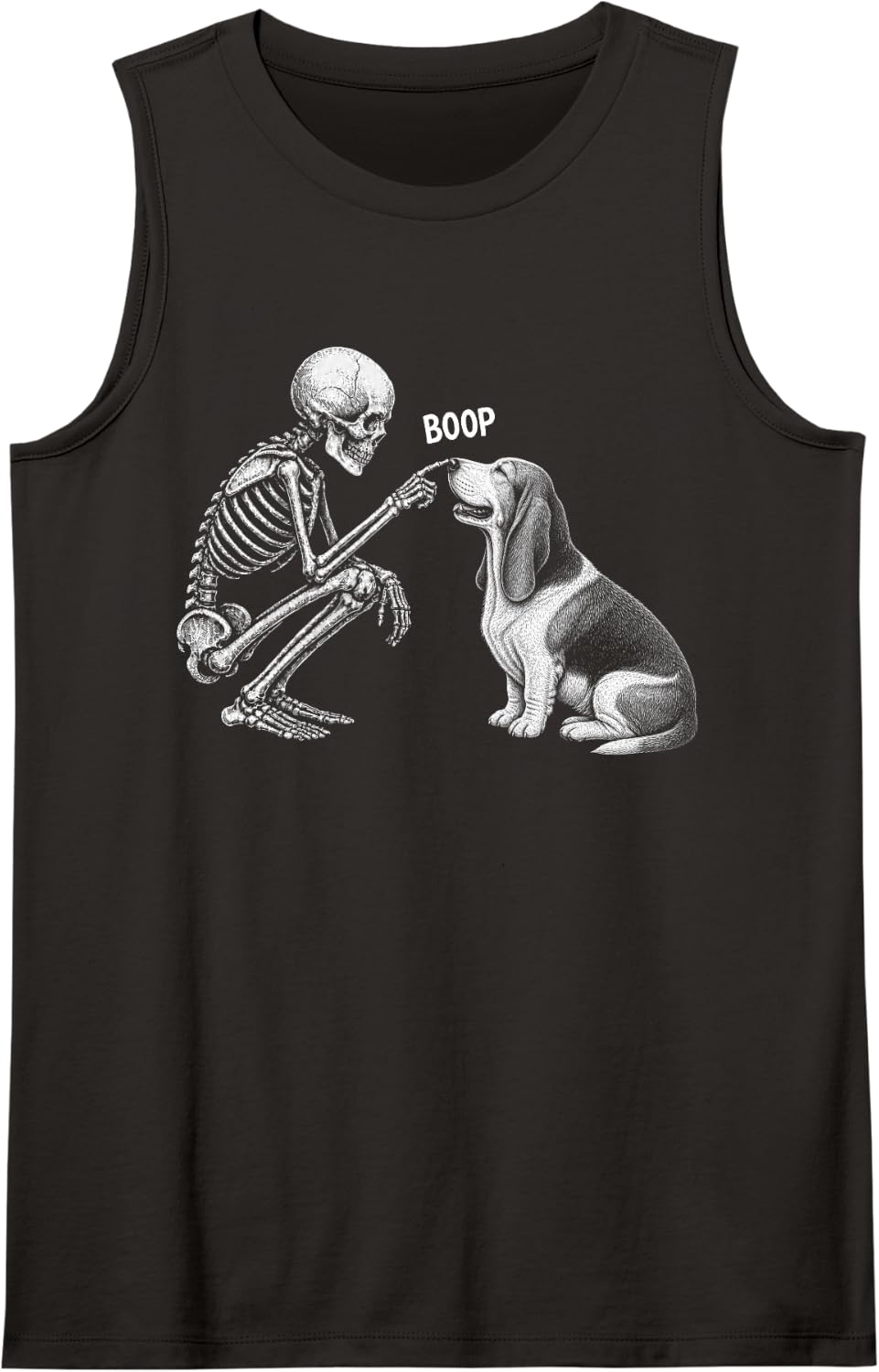 Skeleton Boop Dog Nose Basset Hound Vintage Halloween Sleeveless Tank Top - Black