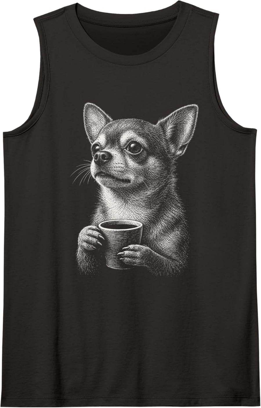 Chihuahua Dog Lover Funny Dog Chihuahua Drinking Coffee Sleeveless Tank Top - Black