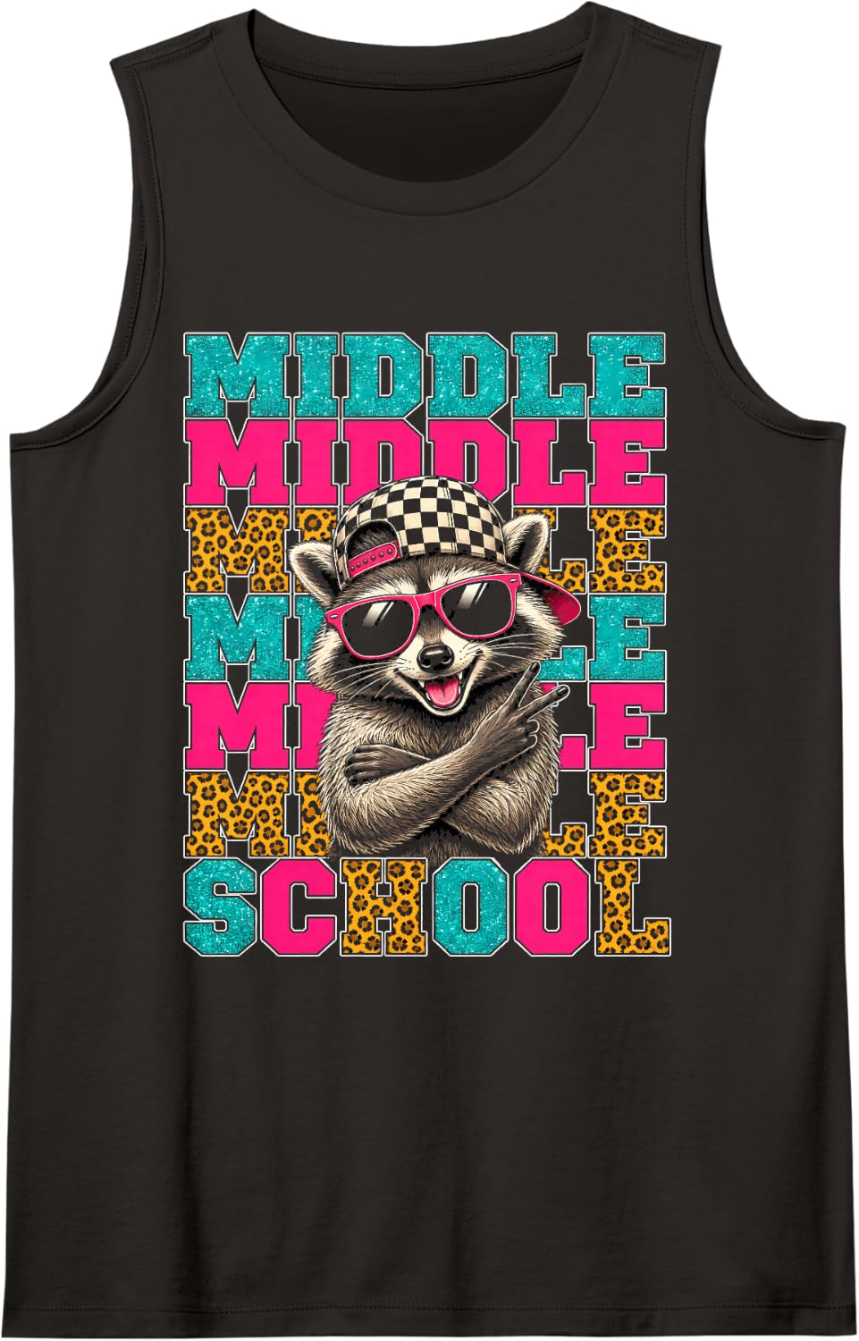 Funny Middle School Feral Raccoon Back to School Teacher Sleeveless Tank Top - Black